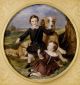 THE GIBBS FAMILY-one of three miniatures by Sir William Charles Ross, R.A. 1849 and 1852. Children George and Henry and the family's pet dog, at Tyntesfield